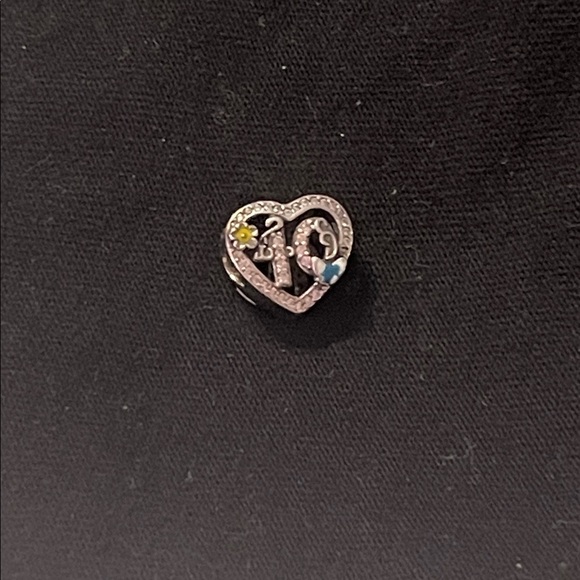 Pandora 925 Heart-Shape Sterling Silver Charm w/Yellow, Blue Accents & Number 40 - Picture 3 of 3